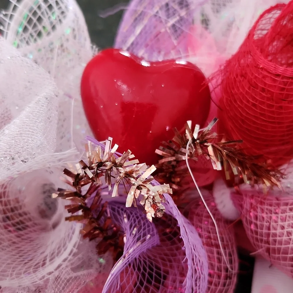 Valentine’s Day Heart Shaped Decorative Mesh Front Door Wreath/Wall Hang…